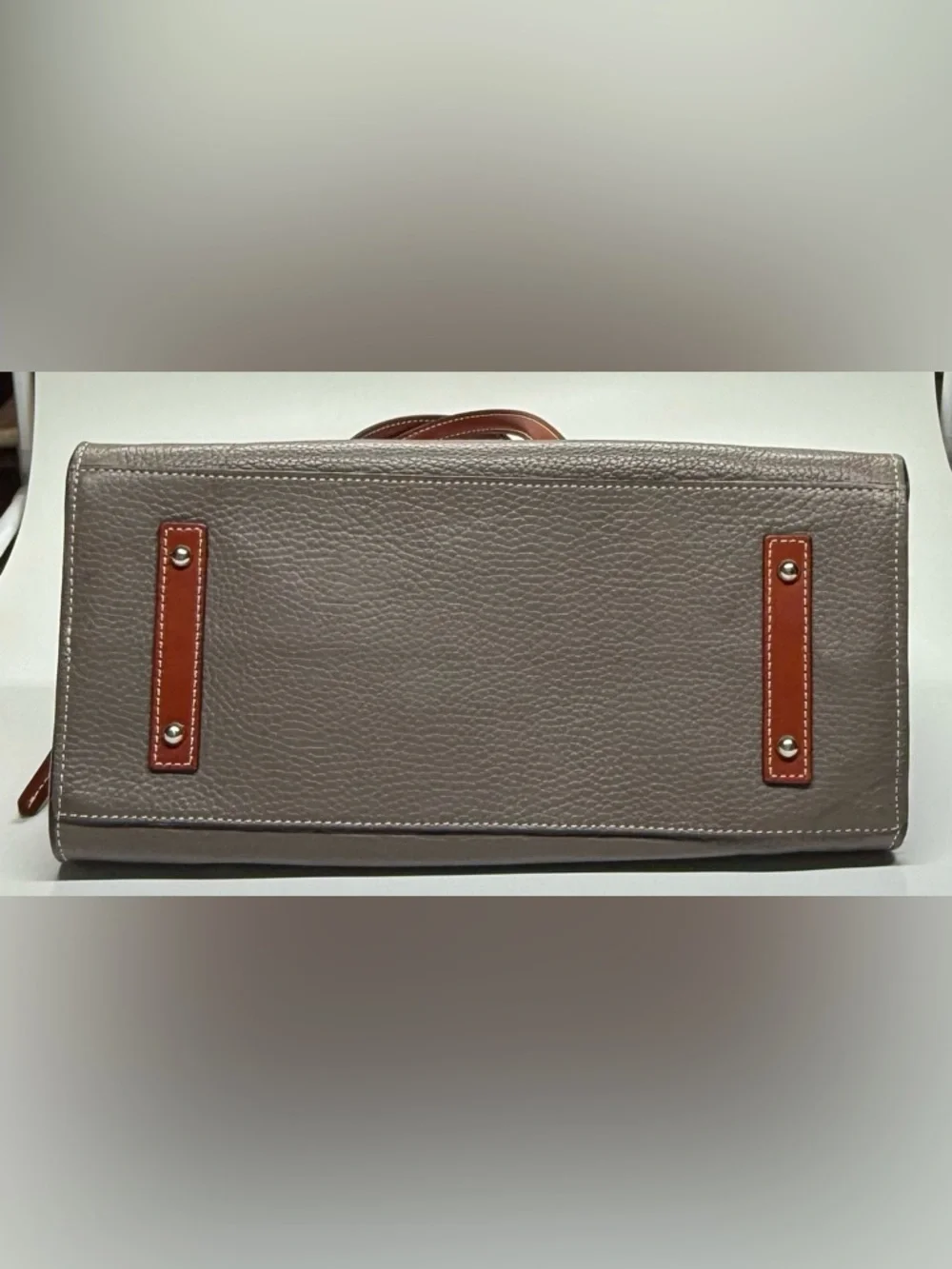 Dooney & Bourke Pebbled Leather Tote Gray Brown Tassel Shoulder Bag Large - Picture 11 of 13
